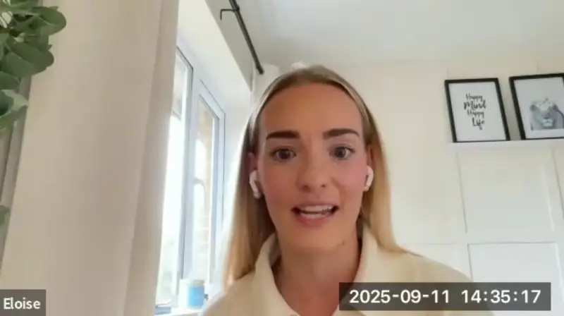 Video testimonials example. Snapshot of Eloise Povey speaking about her experience of Alan Lloyd's coaching.