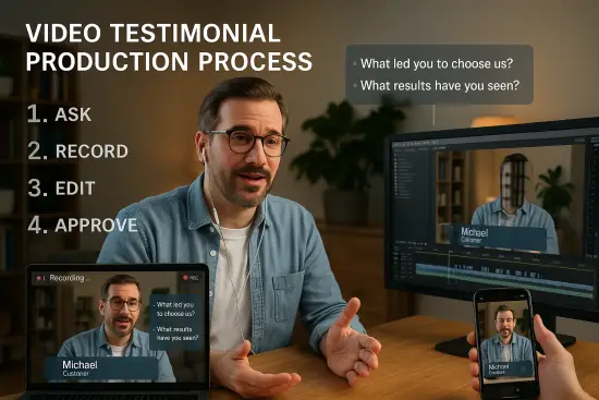 A picture illustrating our video testimonial production process.